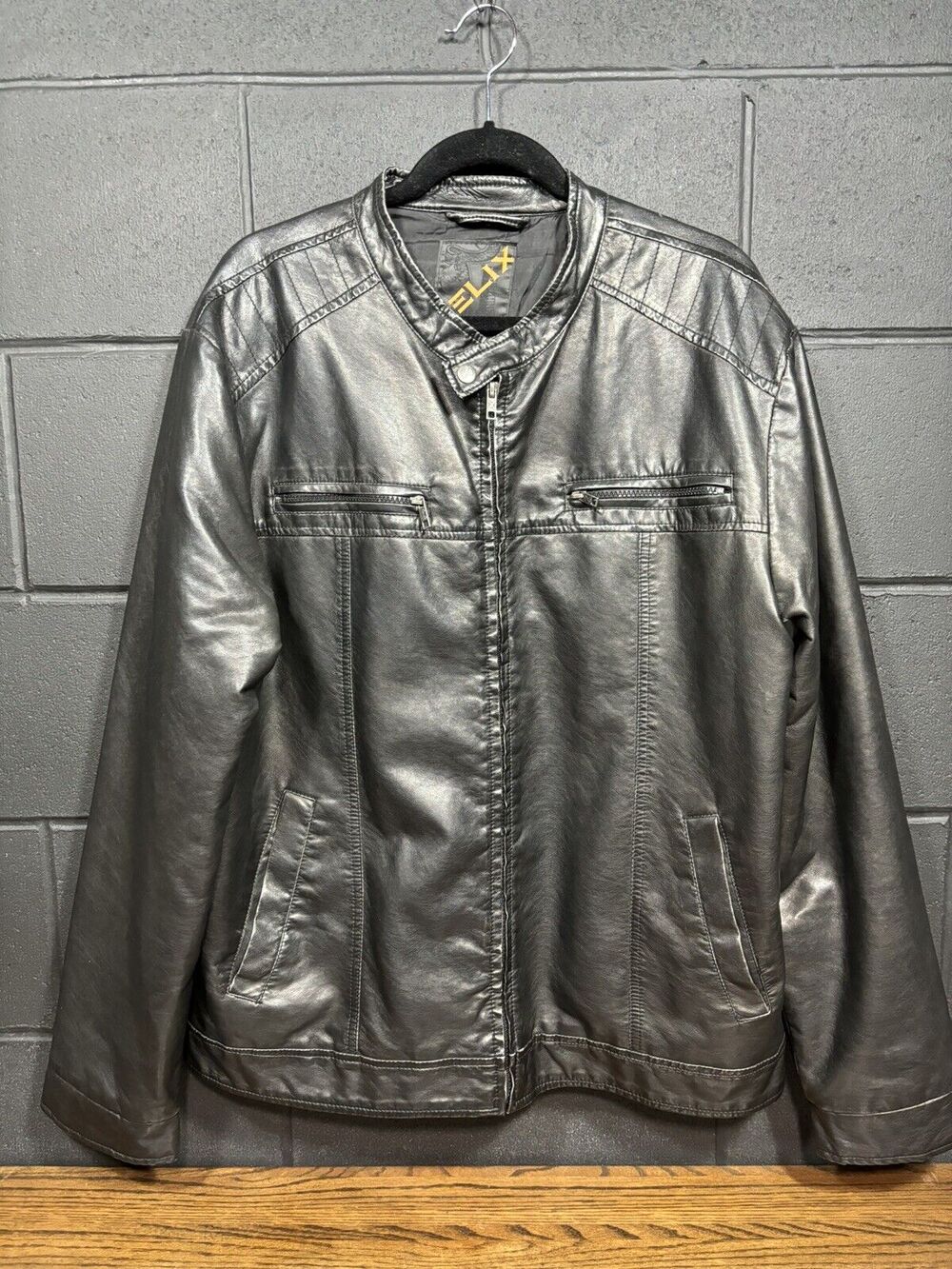Helix Men’s XL Faux Leather Moto Jacket Black Zip Front